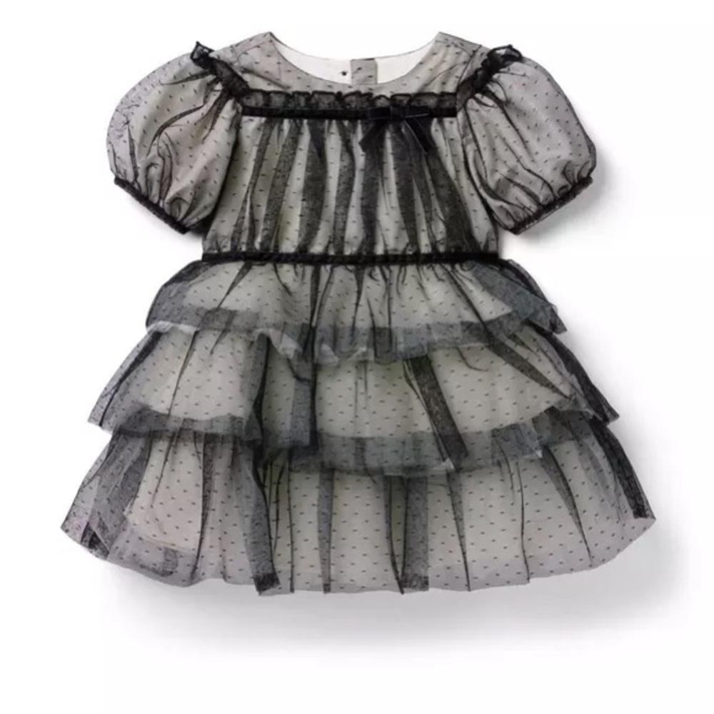 NWT Janie and Jack Sheer Black Polka Dot Tiered Dress
